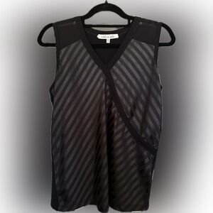 Robbi & Nikki Black Monochrome Satin Stripe V-Neck Tank Top XS